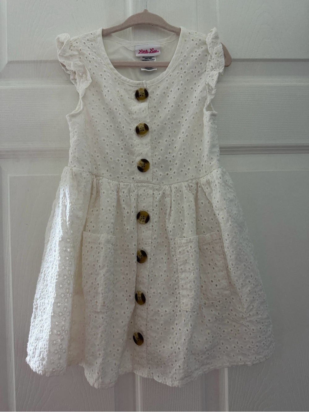 Little Lass Cream Eyelet Button-Front Dress